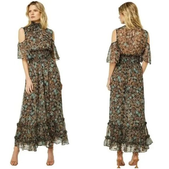 MISA Los Angeles Plum Black Blue Chiffon Maxi Dress $395 - Picture 1 of 13